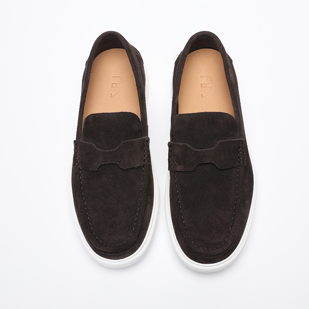 New Lightweight and Comfortable Cowhide Loafers Matte Suede British Retro Casual Beanie Slip-on Sneakers Men's Suede Shoes