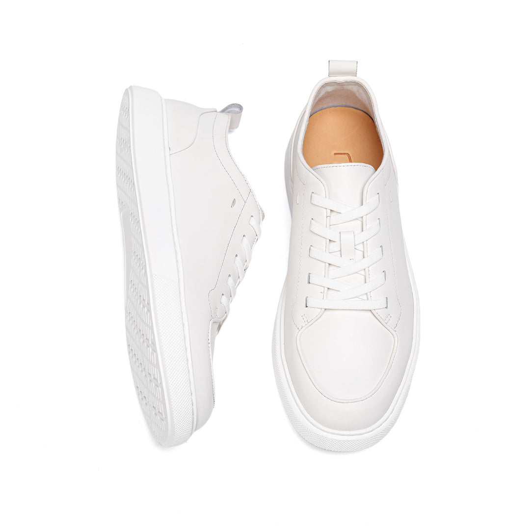 Little White Shoes Spring and Summer New Versatile Casual Sports Lightweight Leather Breathable British Men's First Layer Cowhide Board Sneaker