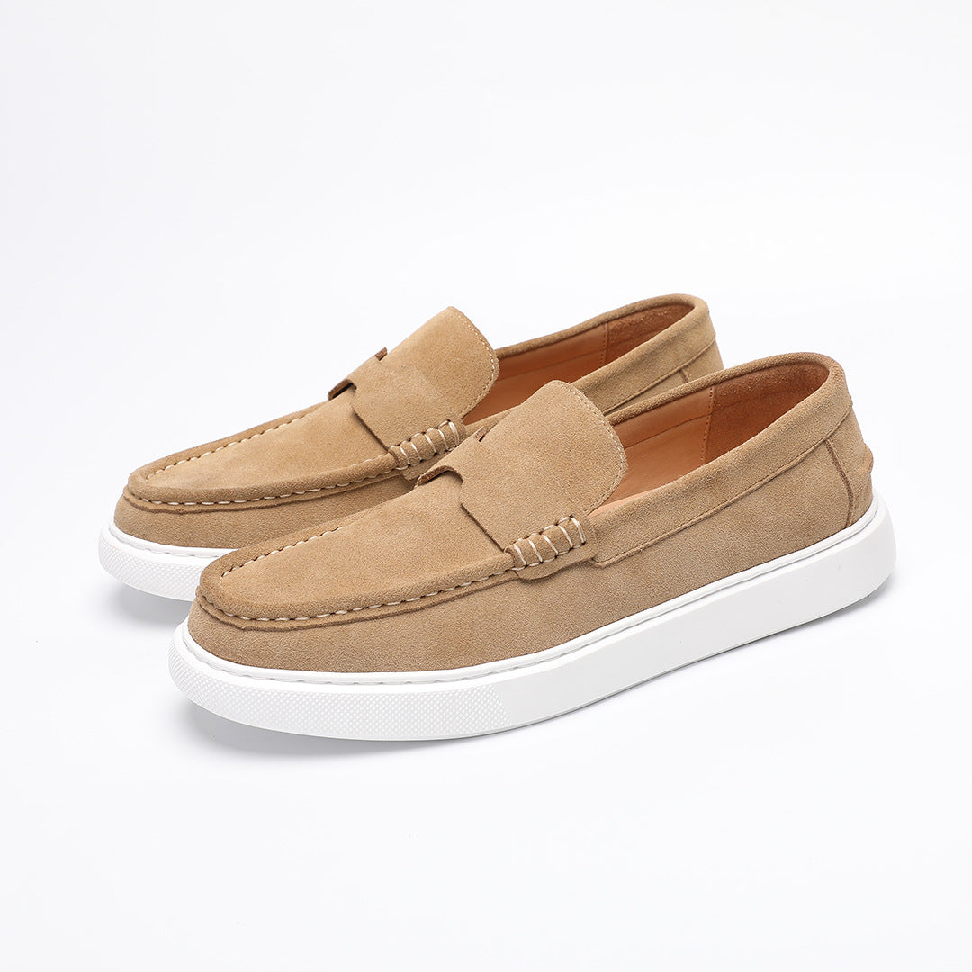 New Lightweight and Comfortable Cowhide Loafers Matte Suede British Retro Casual Beanie Slip-on Sneakers Men's Suede Shoes