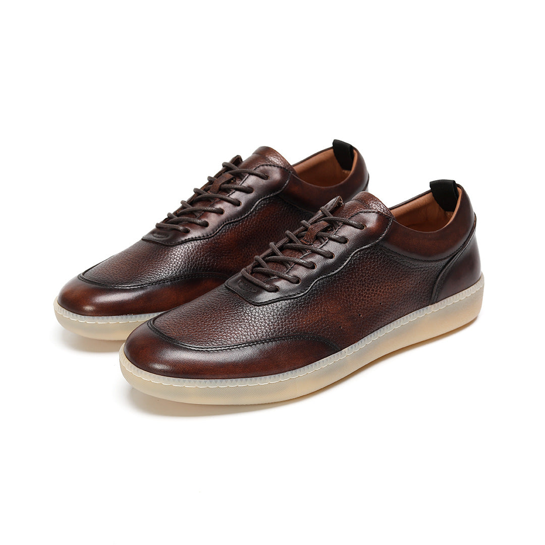 2026 Spring and Summer White Shoes Trendy Men's Leather Lightweight Flat Bottom Comfortable Casual Design Outdoor Sports Board Sneakers