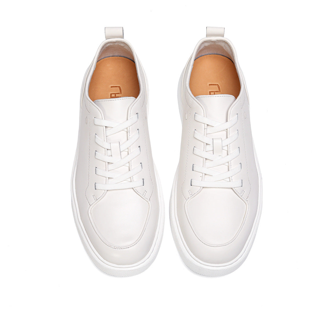 Little White Shoes Spring and Summer New Versatile Casual Sports Lightweight Leather Breathable British Men's First Layer Cowhide Board Sneaker