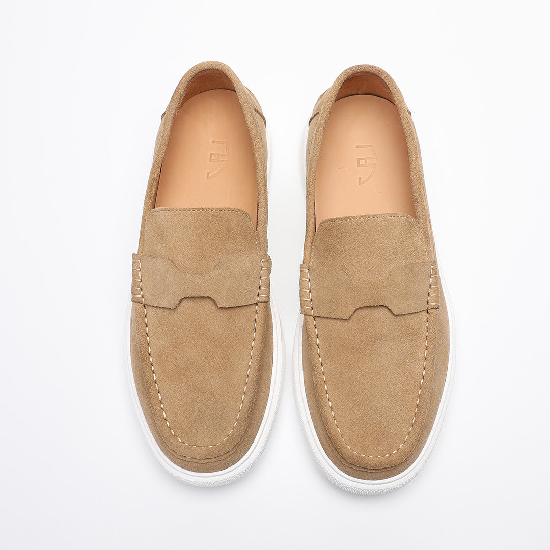 New Lightweight and Comfortable Cowhide Loafers Matte Suede British Retro Casual Beanie Slip-on Sneakers Men's Suede Shoes