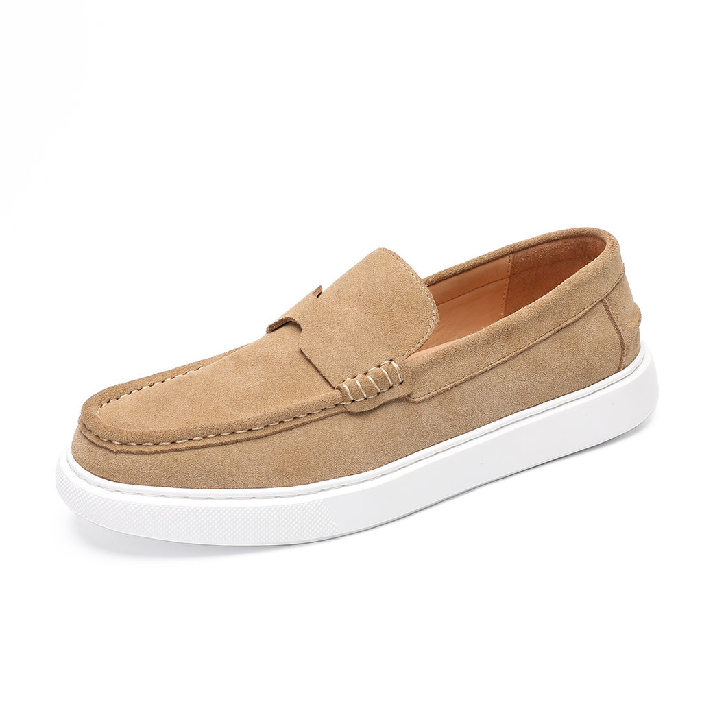New Lightweight and Comfortable Cowhide Loafers Matte Suede British Retro Casual Beanie Slip-on Sneakers Men's Suede Shoes