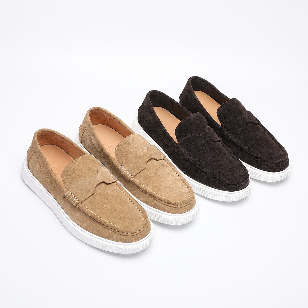 New Lightweight and Comfortable Cowhide Loafers Matte Suede British Retro Casual Beanie Slip-on Sneakers Men's Suede Shoes